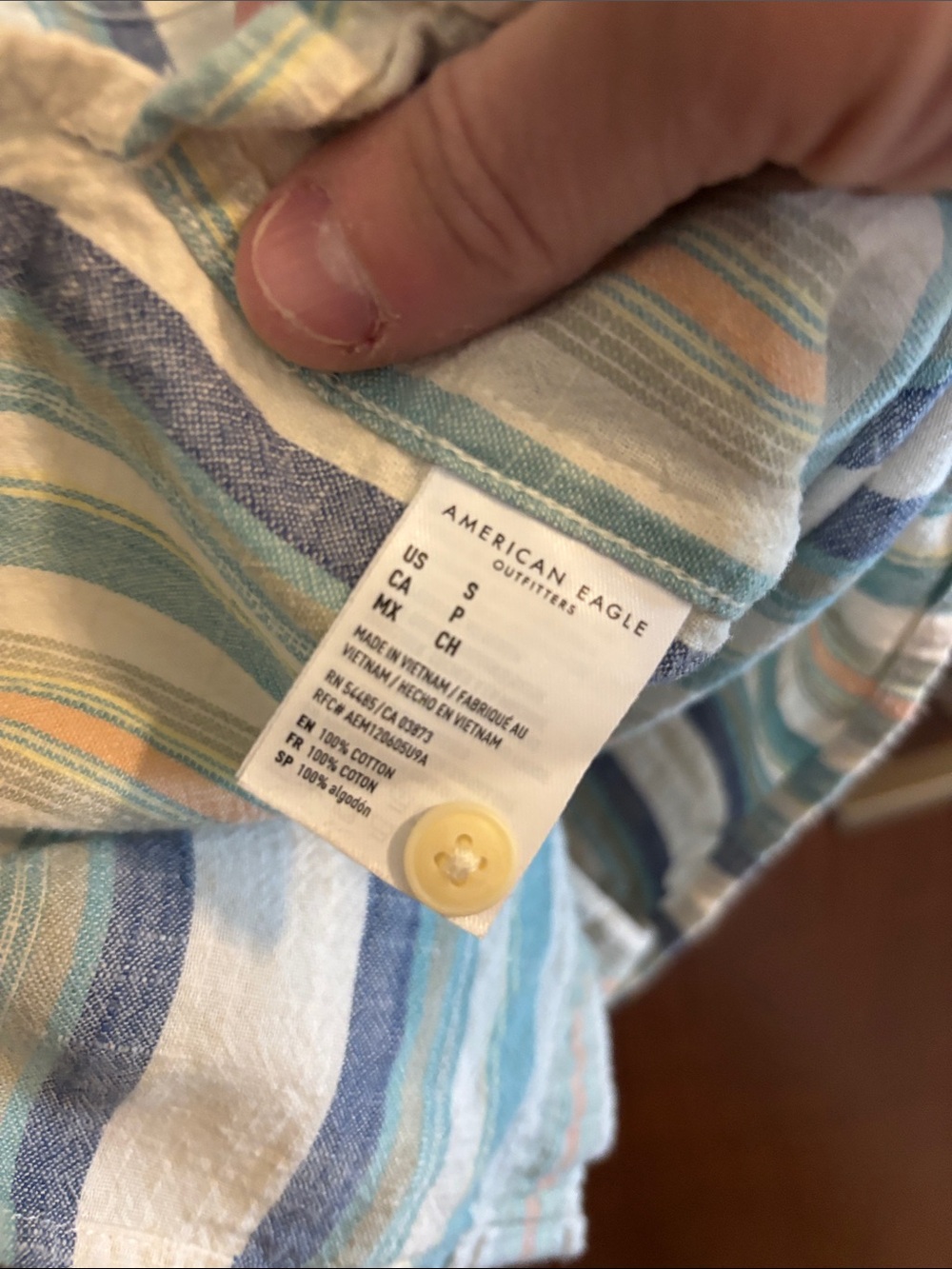 American Eagle Light Blue Striped Short-Sleeve Button-Up Shirt S - Picture 2 of 3